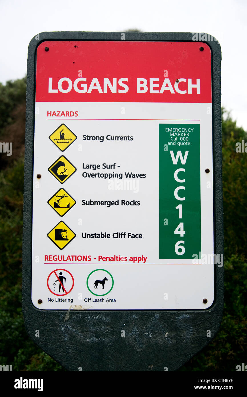 Spiaggia segnaletica di pericolo Foto Stock
