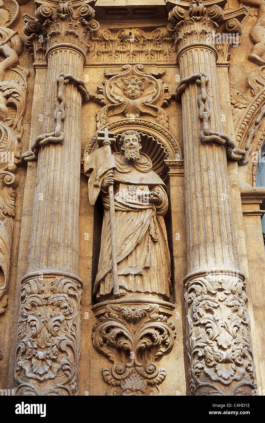 Spagna. Murcia. La Merced chiesa (XVIII secolo). La scultura alla facciata principale, di Jose Balaguer. Foto Stock