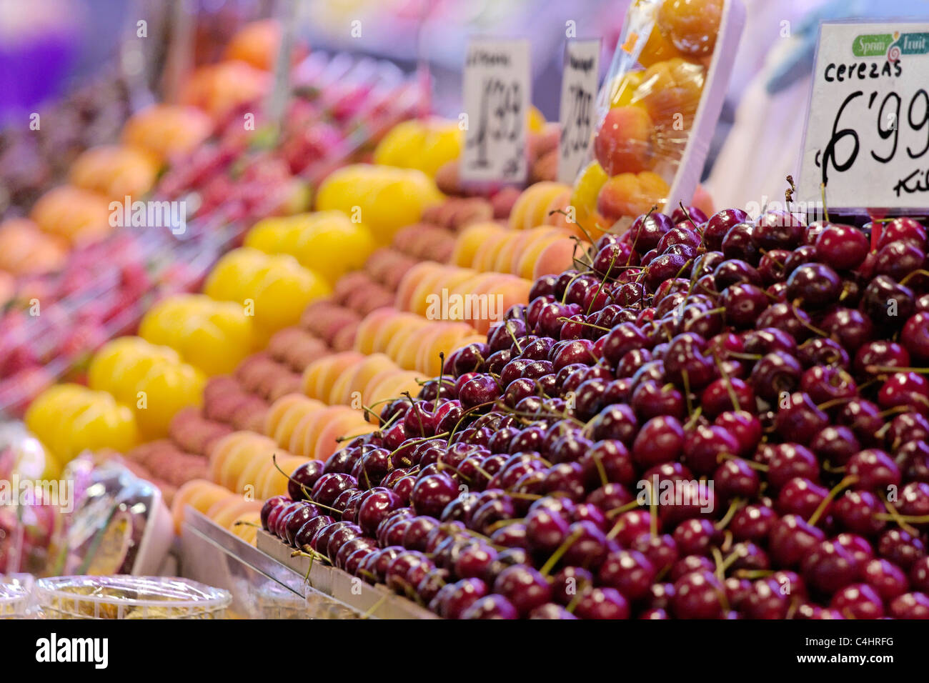 Frutta di Mercato di Boqueria, Barcellona Foto Stock