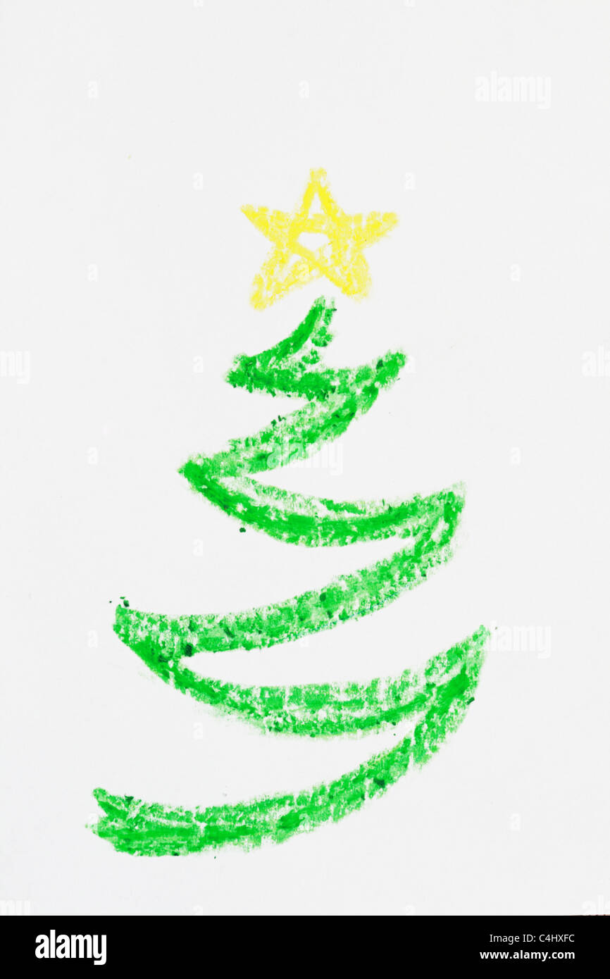 Disegni A Matita Di Natale.Albero Di Natale Disegno A Matita Verde Con Stella Gialla Foto Stock Alamy