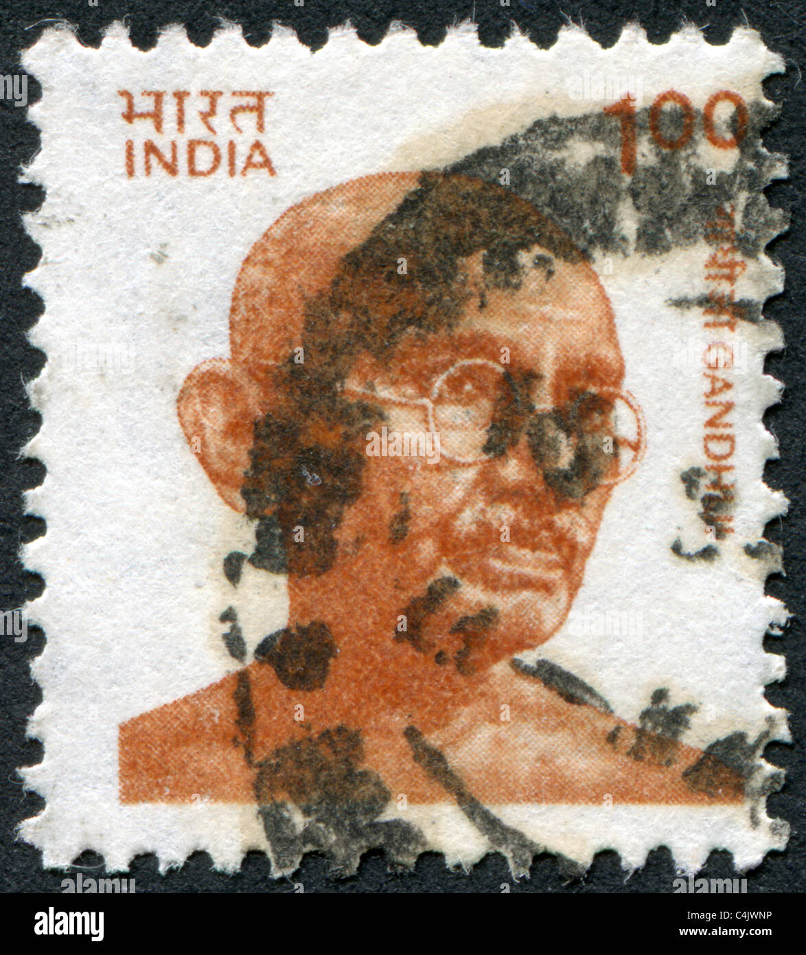 INDIA 1991: un timbro stampato in India, raffigurato Mohandas Karamchand Gandhi Foto Stock