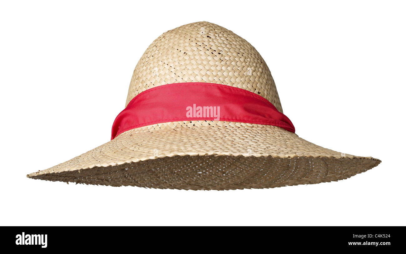 Cappello di paglia Sun garden cofano con nastro rosso Foto Stock