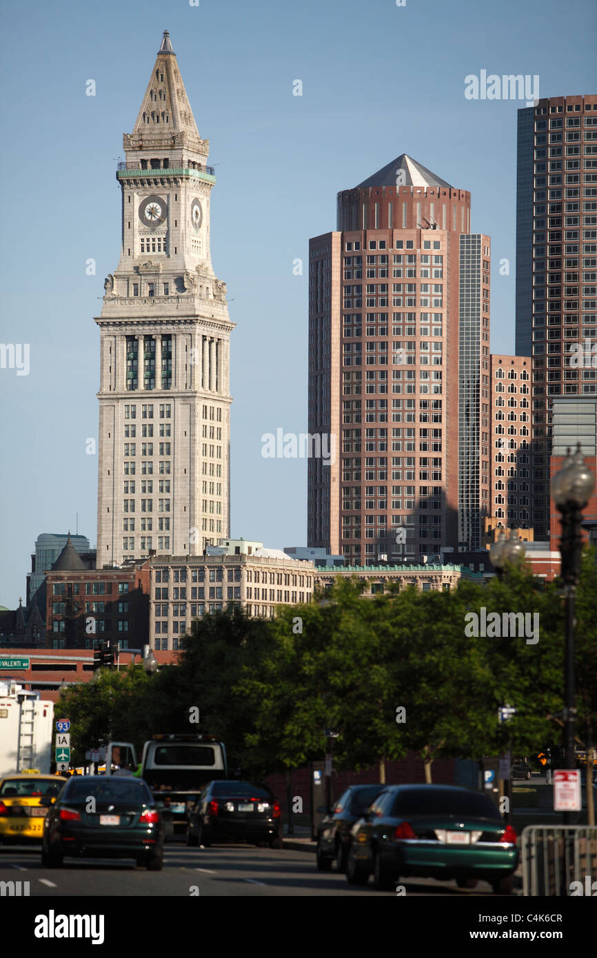 Custom House torre, skyline di Boston Foto Stock