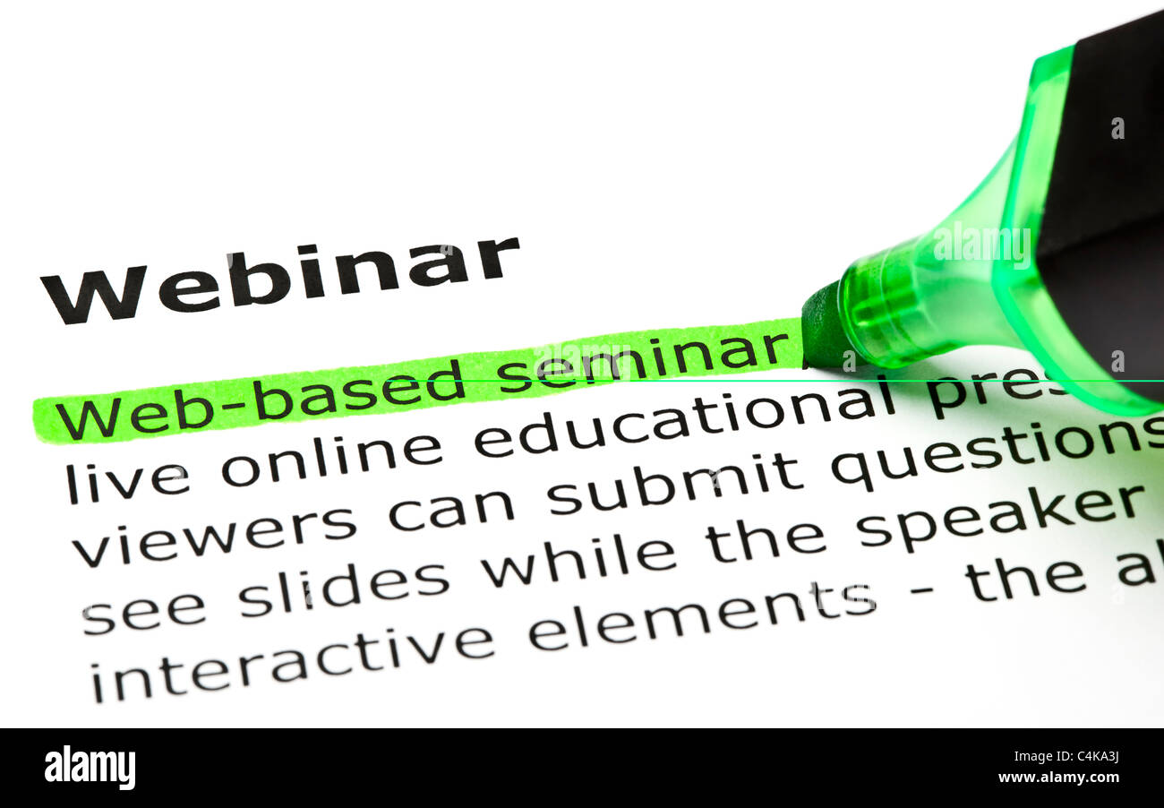 "Web-based" seminario evidenziato in verde, sotto la voce "Webinar' Foto Stock