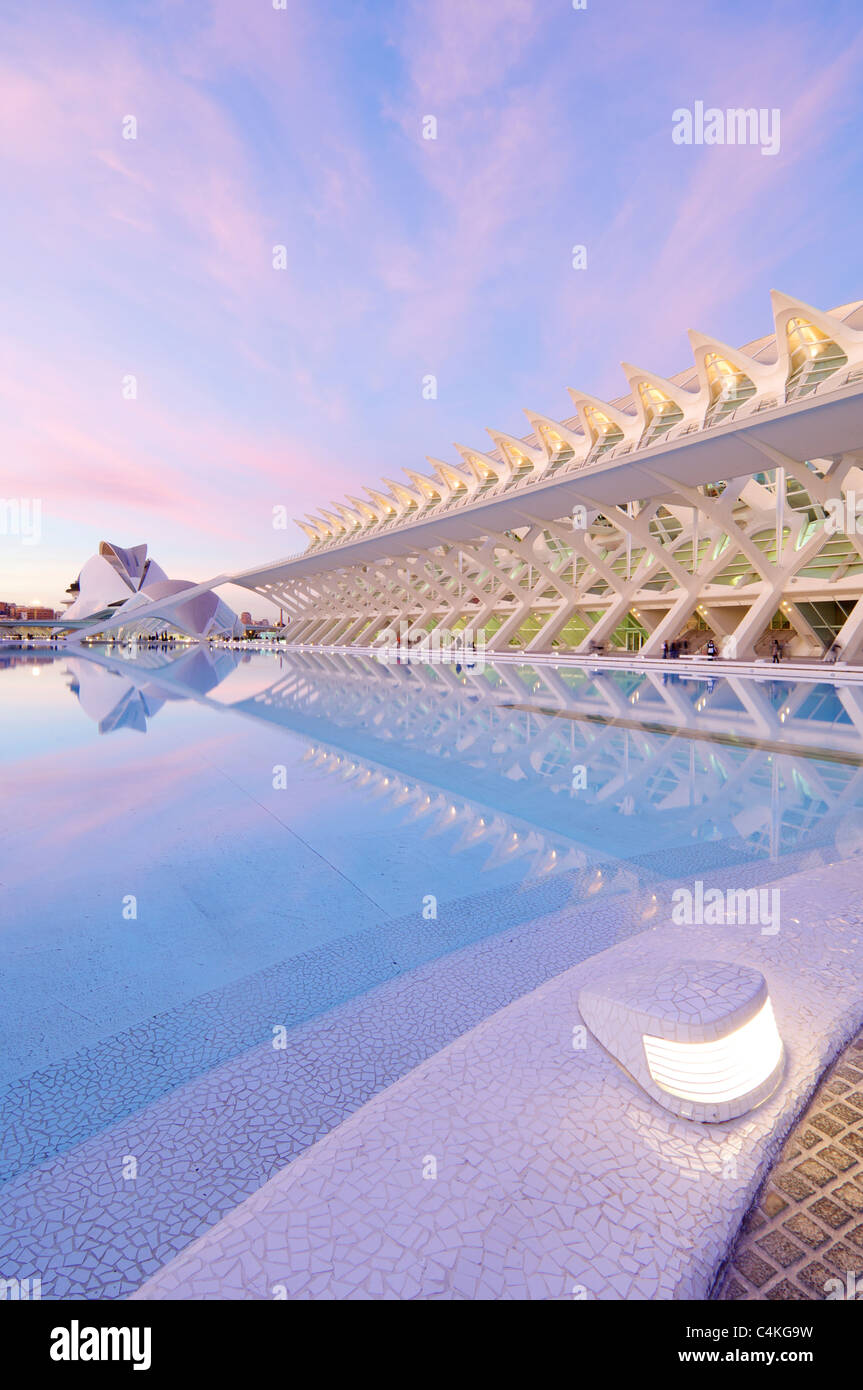 Serata in città delle arti e delle Scienze di Valencia, Spagna Foto Stock