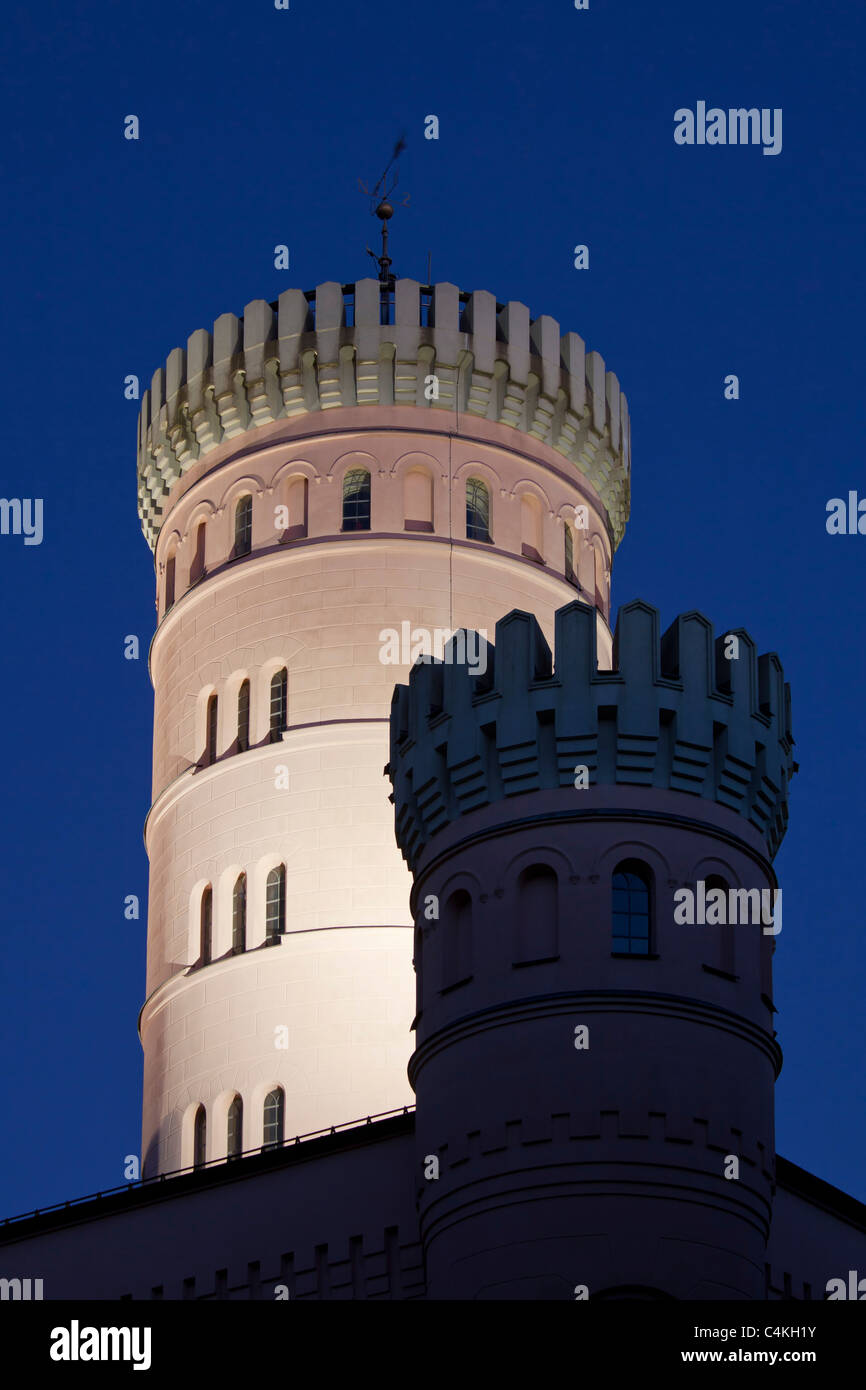 Il castello di caccia Granitz di notte in Lancken-Granitz, Rügen, Germania Foto Stock