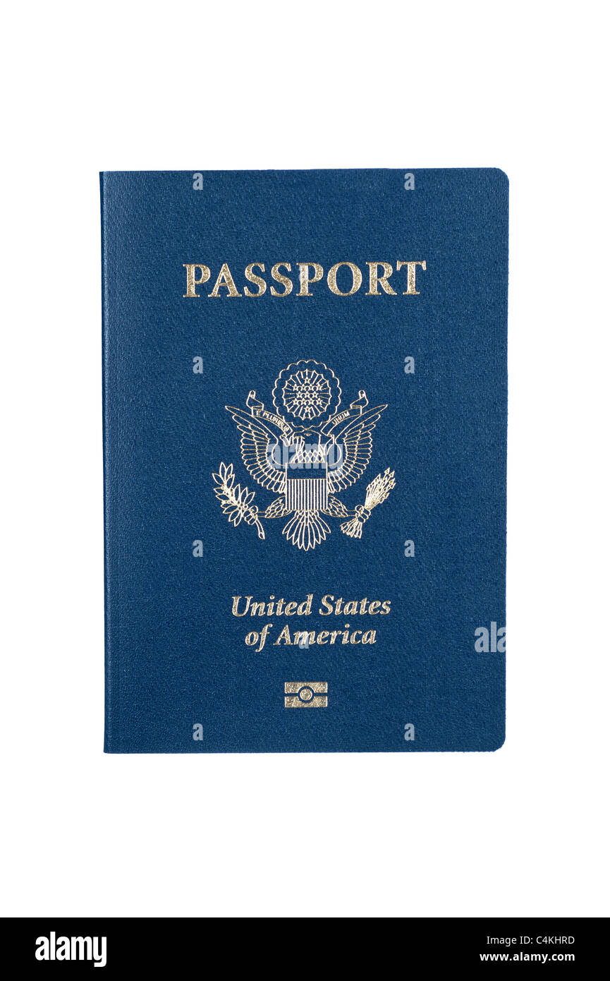 Un nuovo passaporto USA isolato su bianco Foto Stock