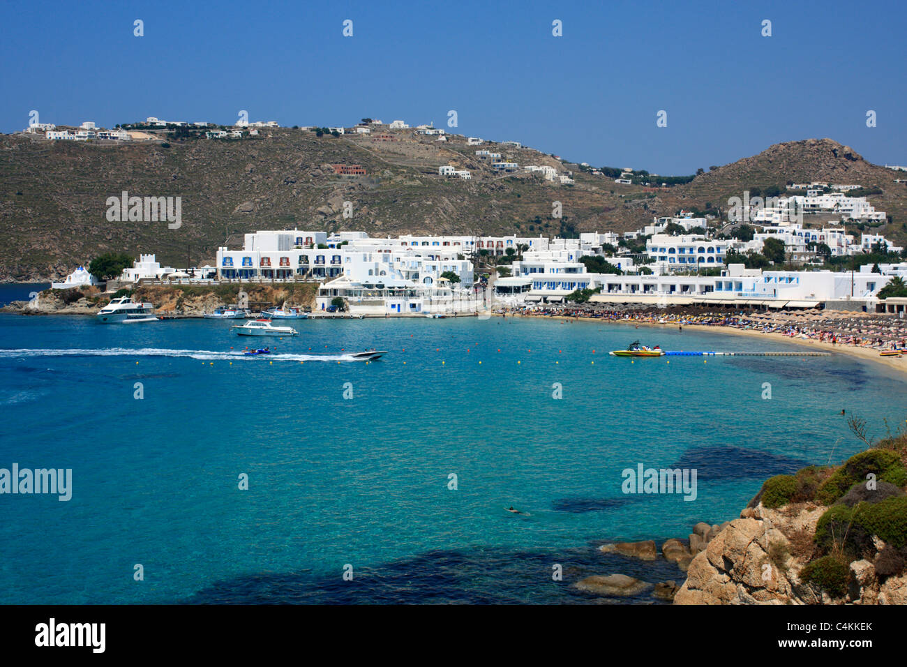 Platis Platys Gialos Bay Resort Cicladi isola di Mykonos Mar Egeo Grecia UE Unione europea EUROPA Foto Stock