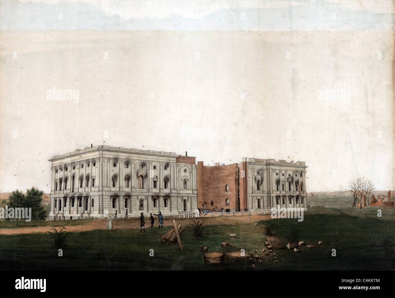 Stati Uniti Campidoglio di Washington, D.C. dopo la masterizzazione dal britannico, 1814 Foto Stock