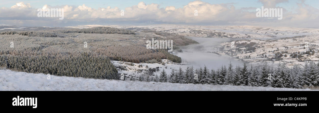 Panorama da Moel pen-y-bryn, Penmachno, Snowdonia, Galles Foto Stock