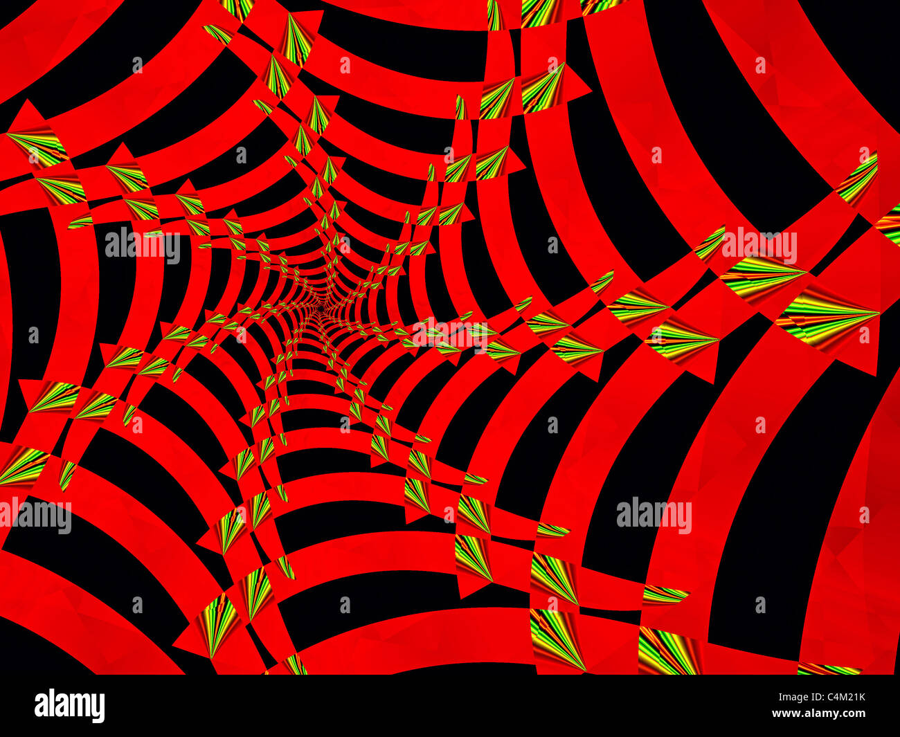 Un Rosso Spider Web scendendo verso l'Infinito generato utilizzando il ChaosPro programma Fractal Foto Stock