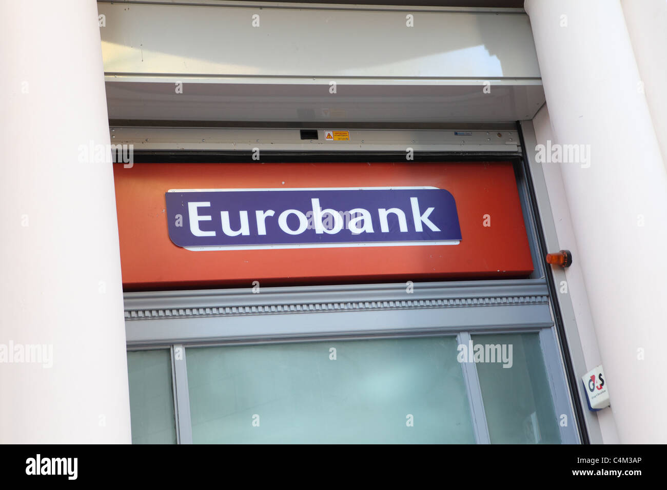 Il segno su un ramo di Eurobank a Heraklion (Iraklio Creta). Foto Stock