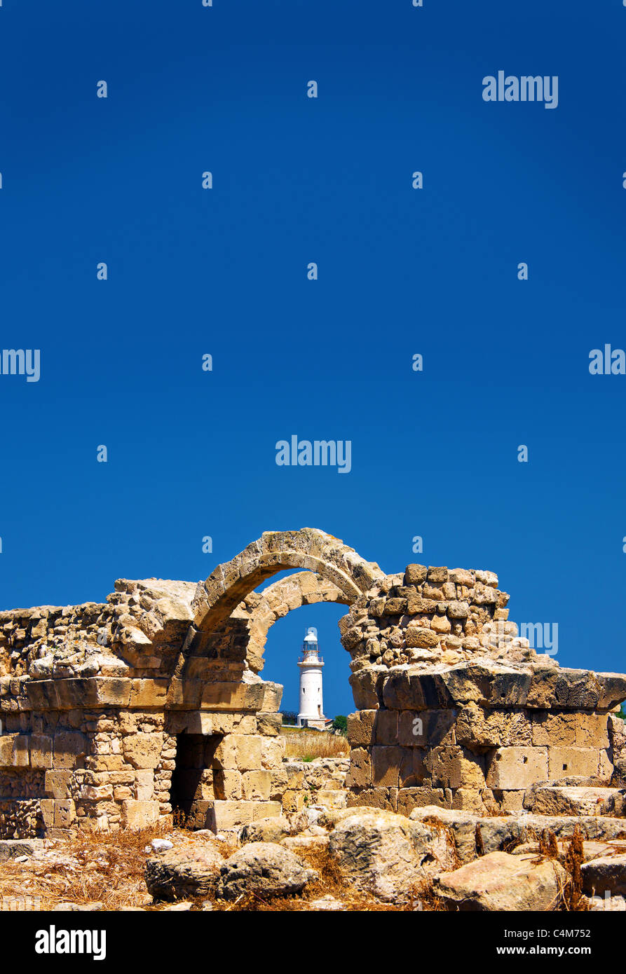 Castello bizantino rovine a Sarantra Kolones,Paphos faro,Parco Archeologico,Pafos,Paphos,Cipro Foto Stock