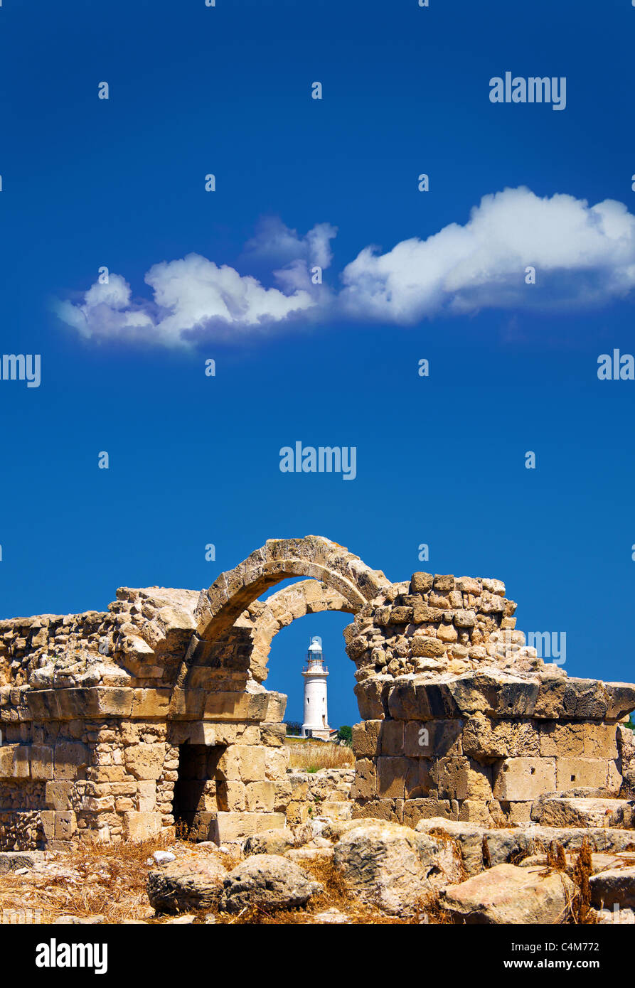 Castello bizantino rovine a Sarantra Kolones,Paphos faro,Parco Archeologico,Pafos,Paphos,Cipro Foto Stock