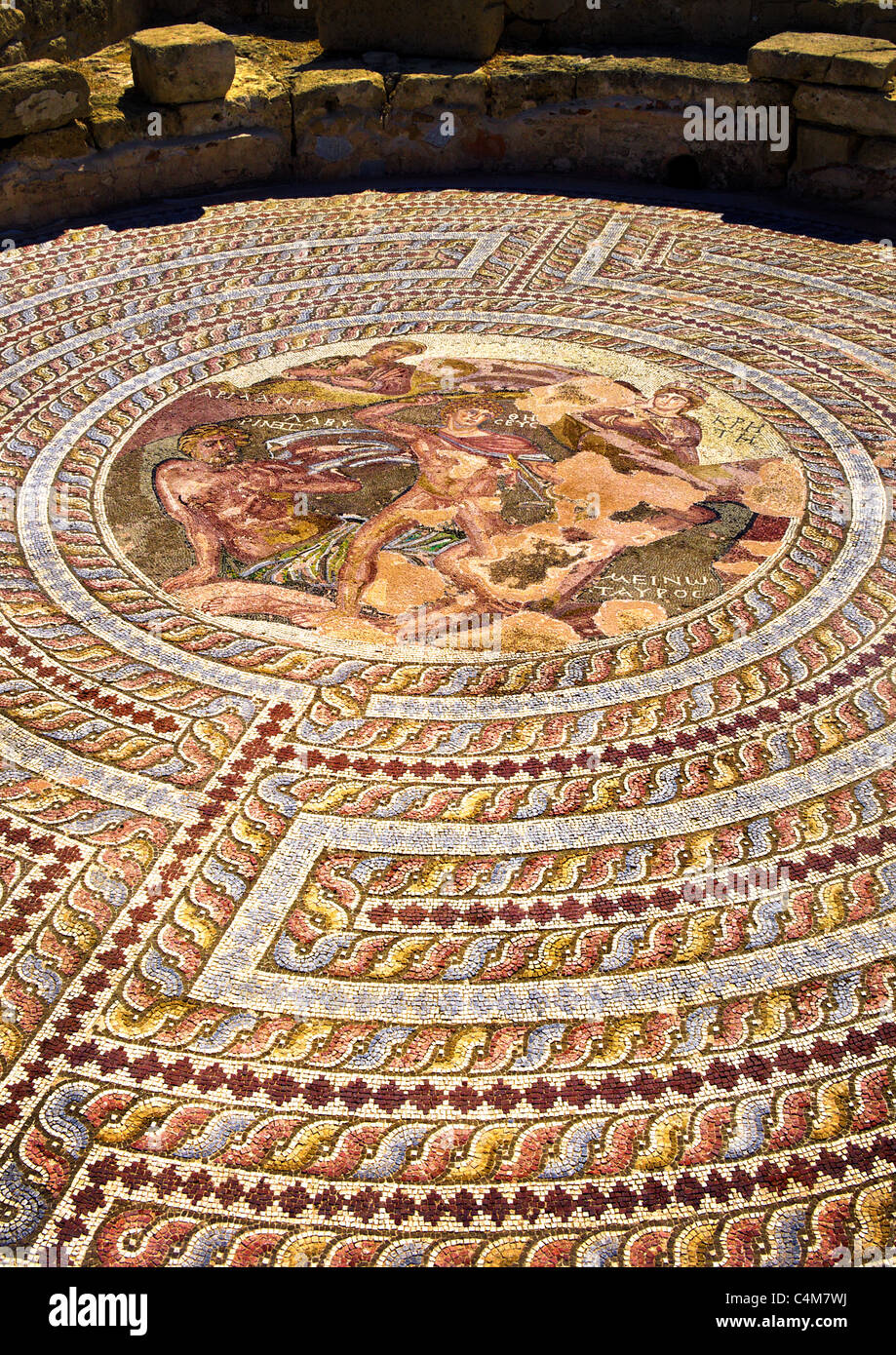Mosaico romano,Casa di Teseo,Parco Archeologico,,Kato Paphos,Pafos,Cipro Foto Stock
