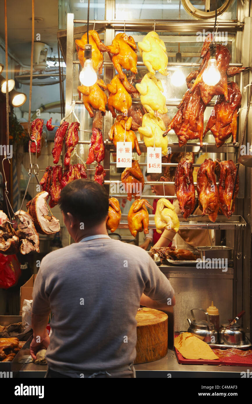 Negozio di vendita di carni arrosto, la Causeway Bay di Hong Kong, Cina Foto Stock