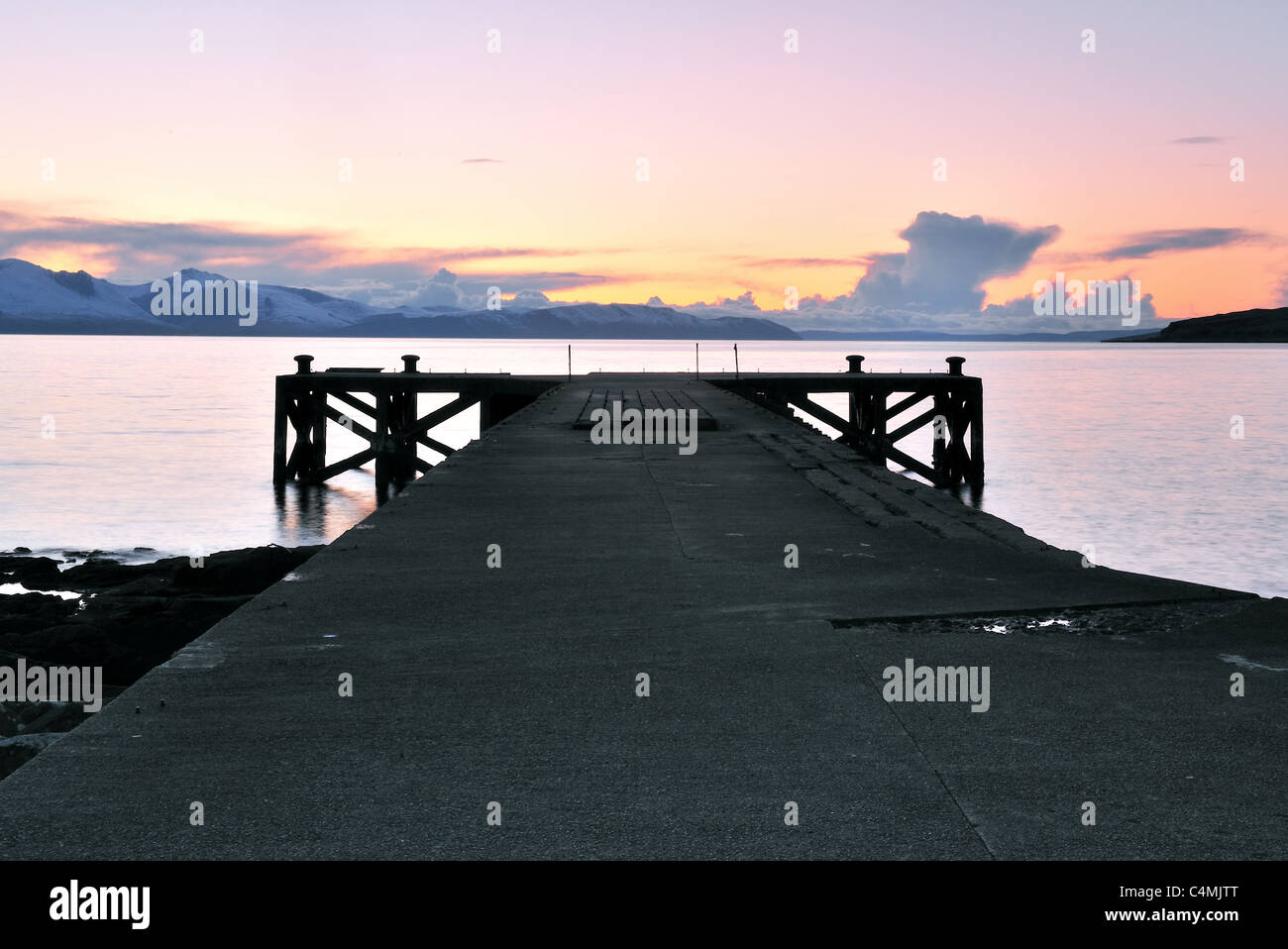 Tramonto al Molo Portencross, West Kilbride Foto Stock