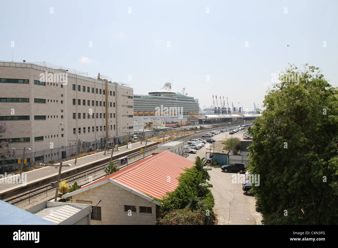 Vista panoramica su cruise terminal di Haifa, Israele. Foto Stock