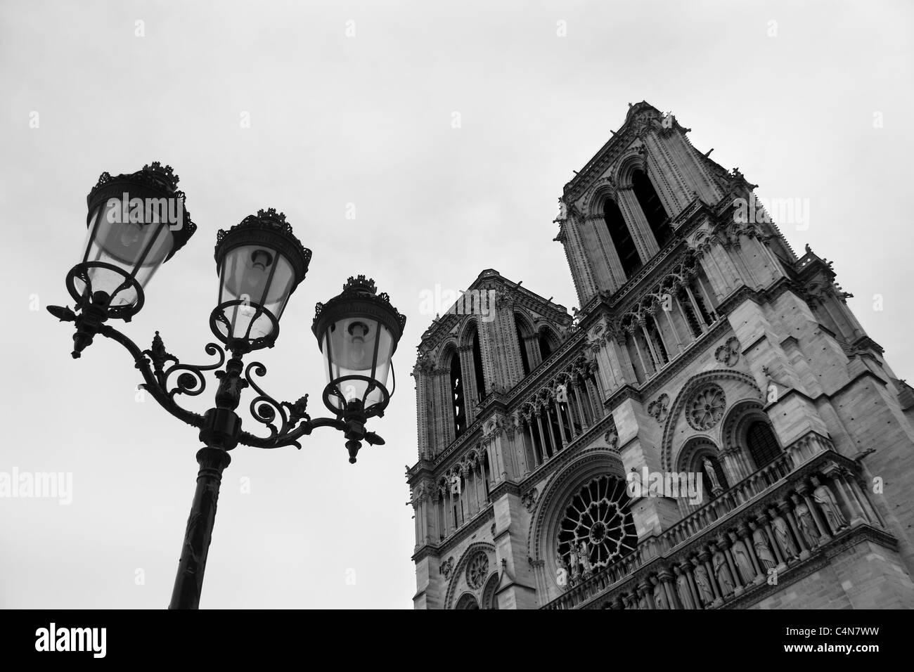 Le torri della cattedrale di Notre Dame, la famosa cattedrale di Parigi, Francia Foto Stock