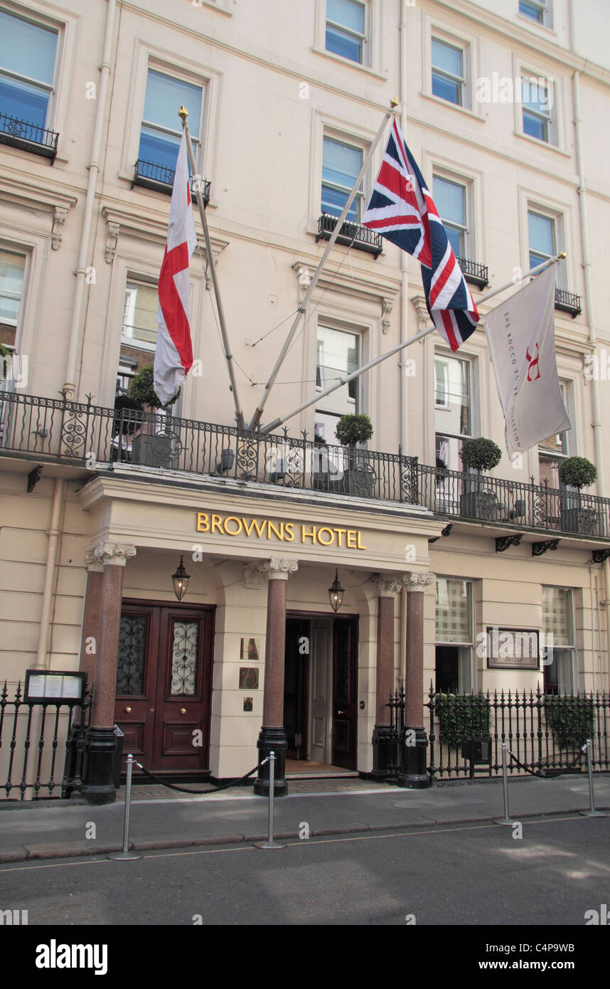 Ingresso principale di Brown's Hotel, Albemarle Street, Westminster, London. Foto Stock