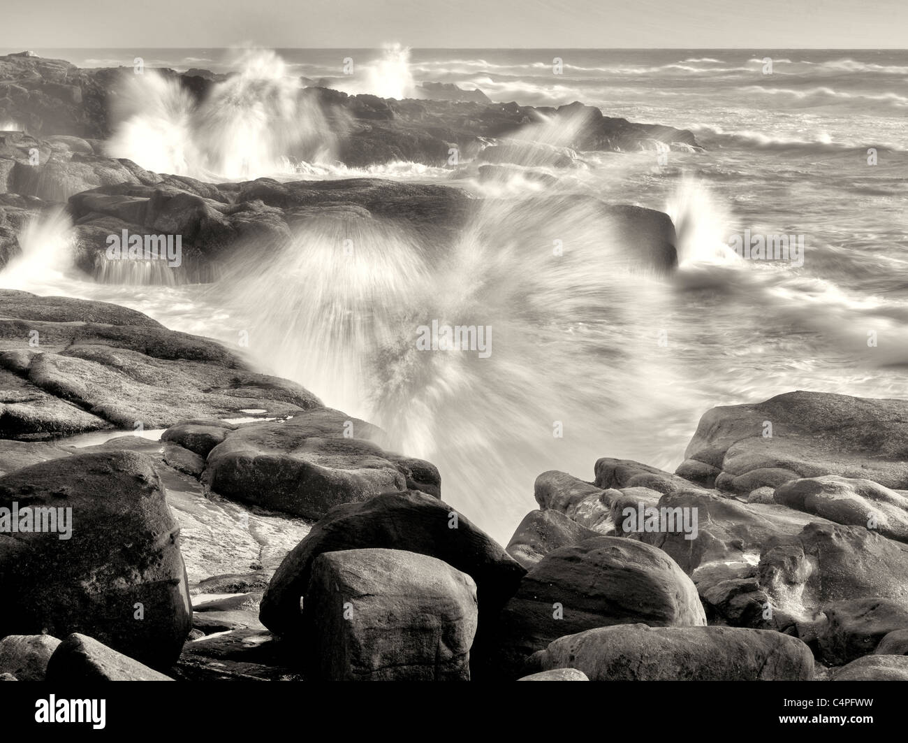 Tempesta onde che si infrangono sulla riva. Puzzava Sands State Park, Oregon Foto Stock