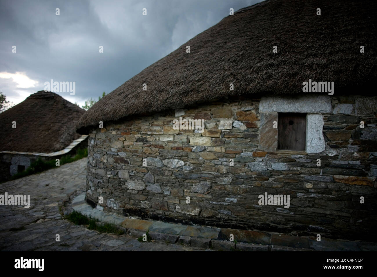 O Cebreiro villaggio celtico, nella regione della Galizia, in modo Francese del Cammino di San Giacomo, Spagna Foto Stock