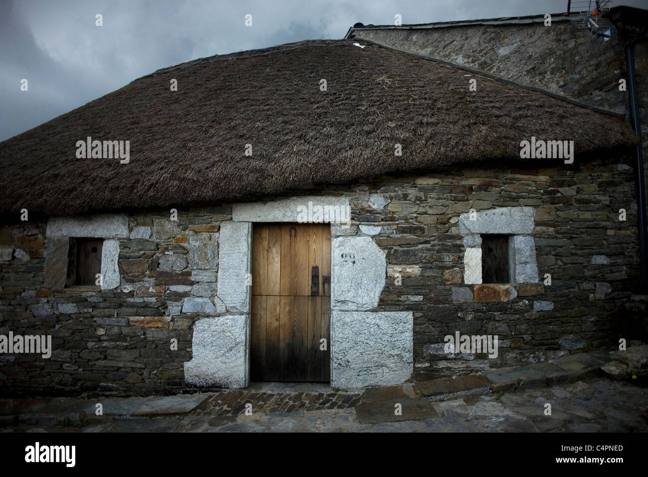 O Cebreiro villaggio celtico, nella regione della Galizia, in modo Francese del Cammino di San Giacomo, Spagna Foto Stock