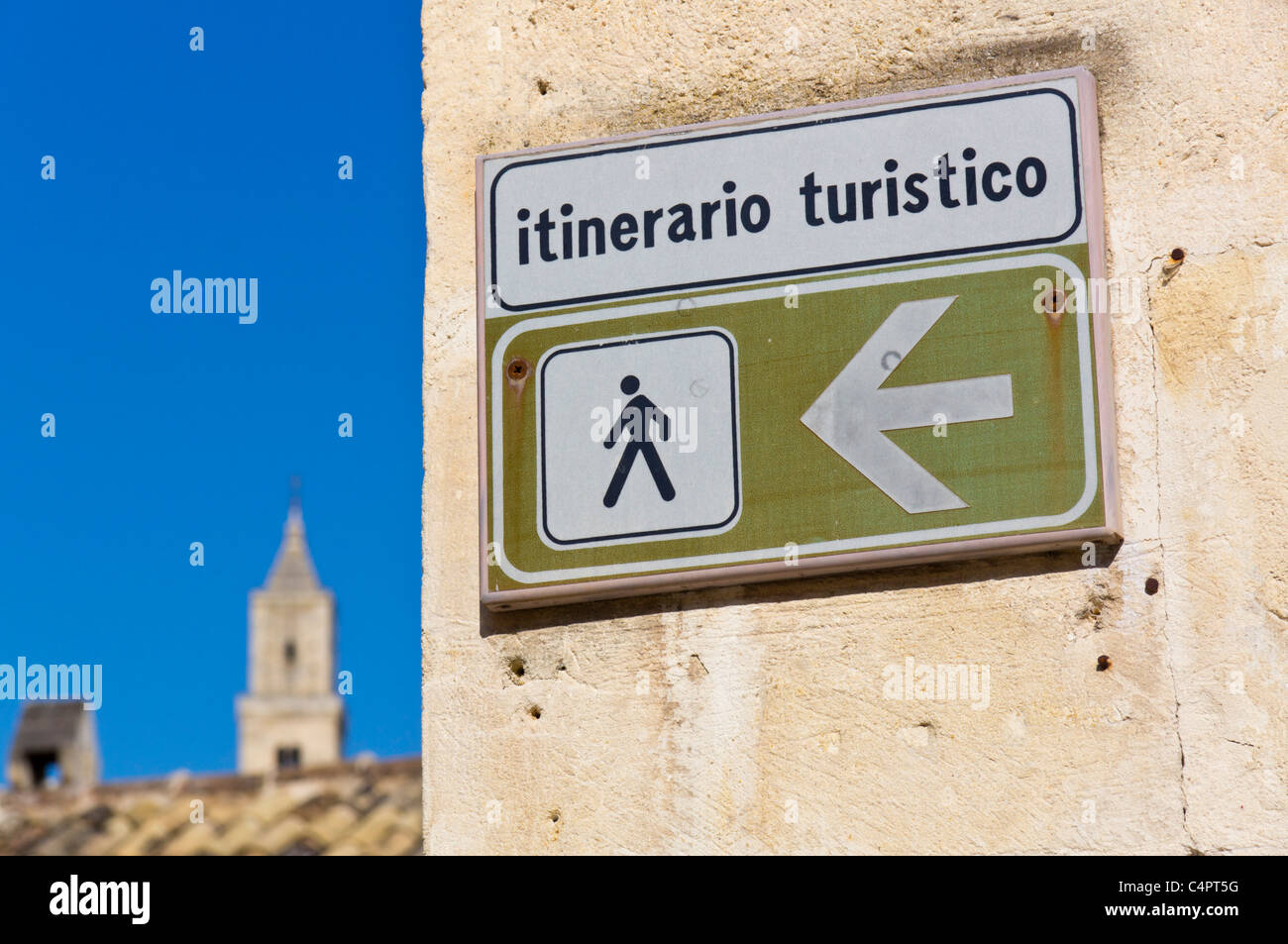 Waymarker turistico a Matera Sassi. Foto Stock