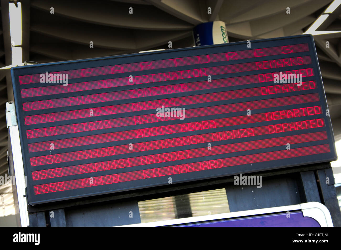 Partenze schermo scheda segno segni airport Foto Stock