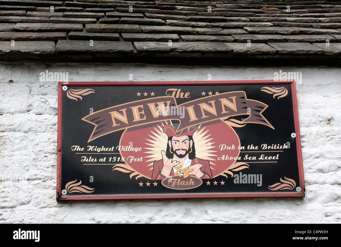 Il Pub segno per il New Inn in Flash che è Britains villaggio più alto. Foto Stock