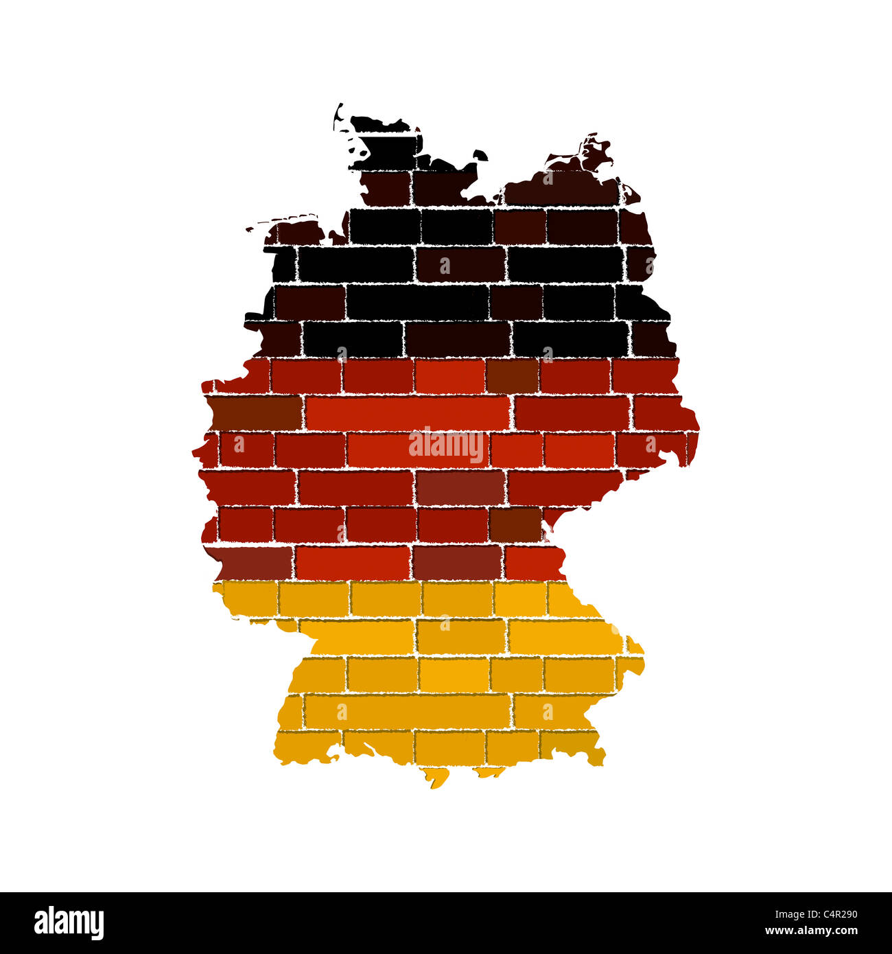 Mappa di grunge e bandiera della Germania su un muro di mattoni Foto Stock