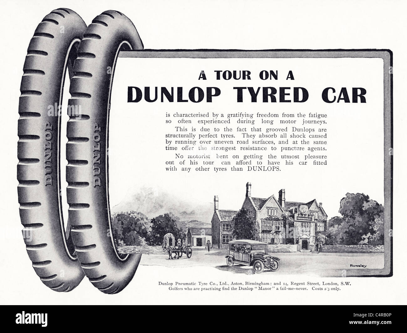 Periodo originale annuncio nella rivista circa 1910 per DUNLOP pneumatici per auto Foto Stock