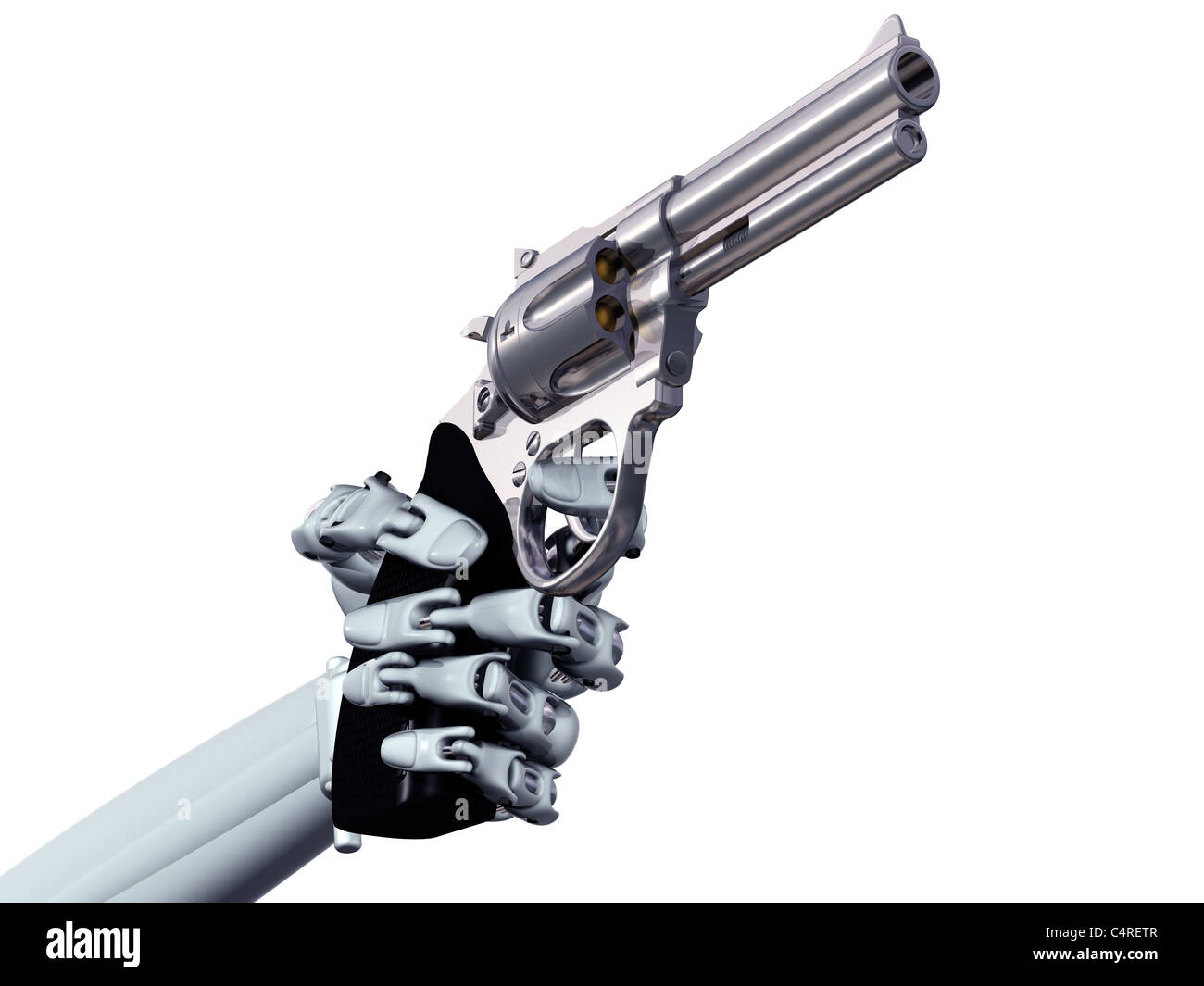 Illustrazione di un robot che punta una pistola mortale Foto Stock