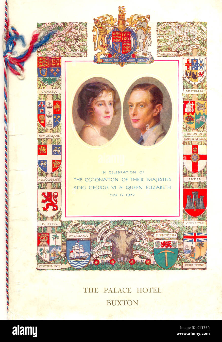 Incoronazione menu per banchetti per festeggiare l'Incoronazione del Re Giorgio VI e la Regina Elisabetta Foto Stock