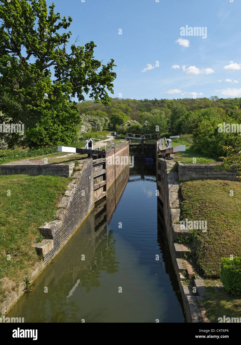 Woolsthorpe serratura centrale (n. 17), il Grantham Canal, Woolsthorpe-da-Belvoir, Lincolnshire, Inghilterra. Foto Stock