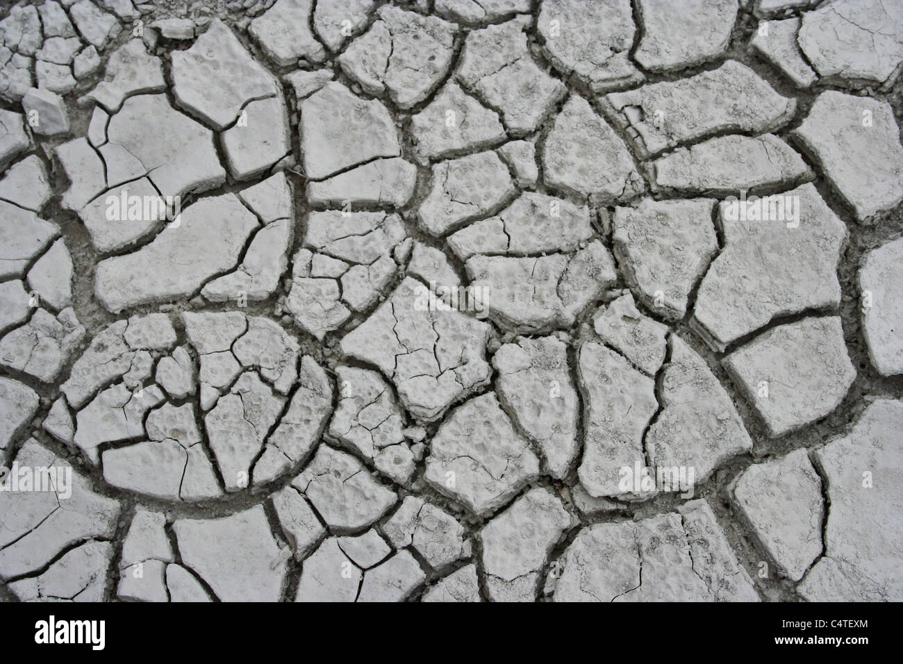 Argilla cotta siccità essiccato il letto del fiume fango incrinato Foto Stock