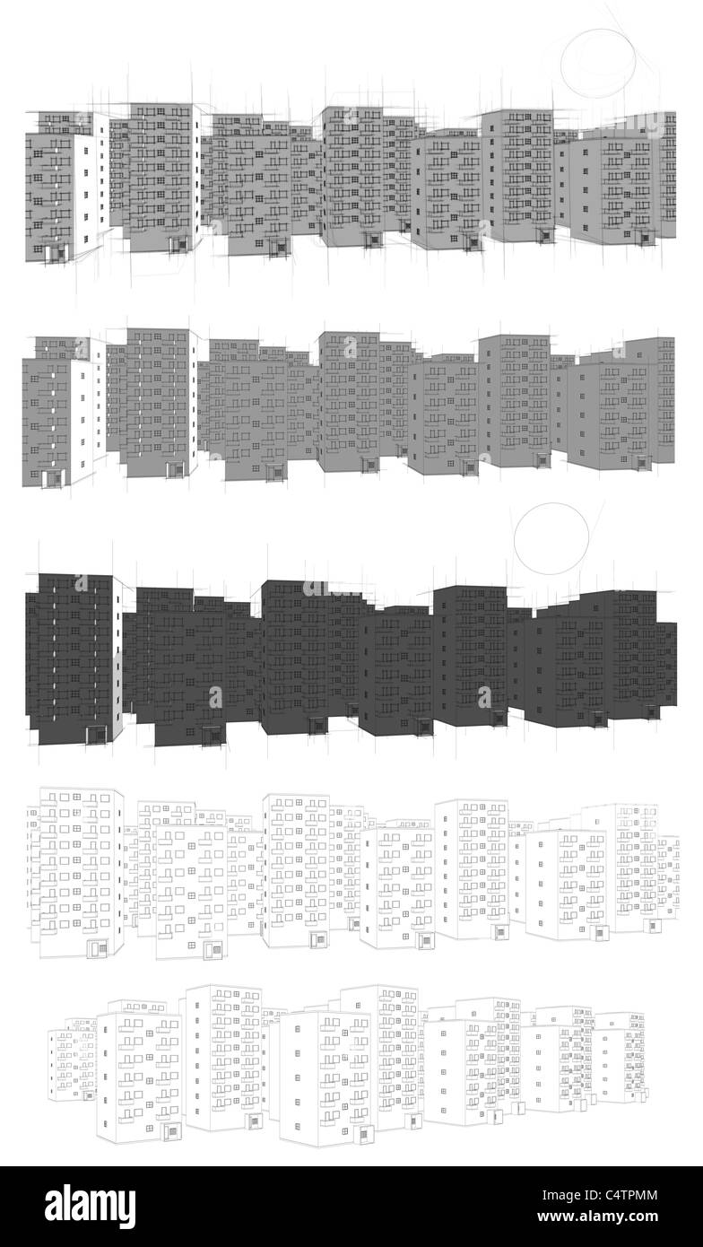 Diverse le illustrazioni di alloggiamento e immobiliari Sunset Foto Stock
