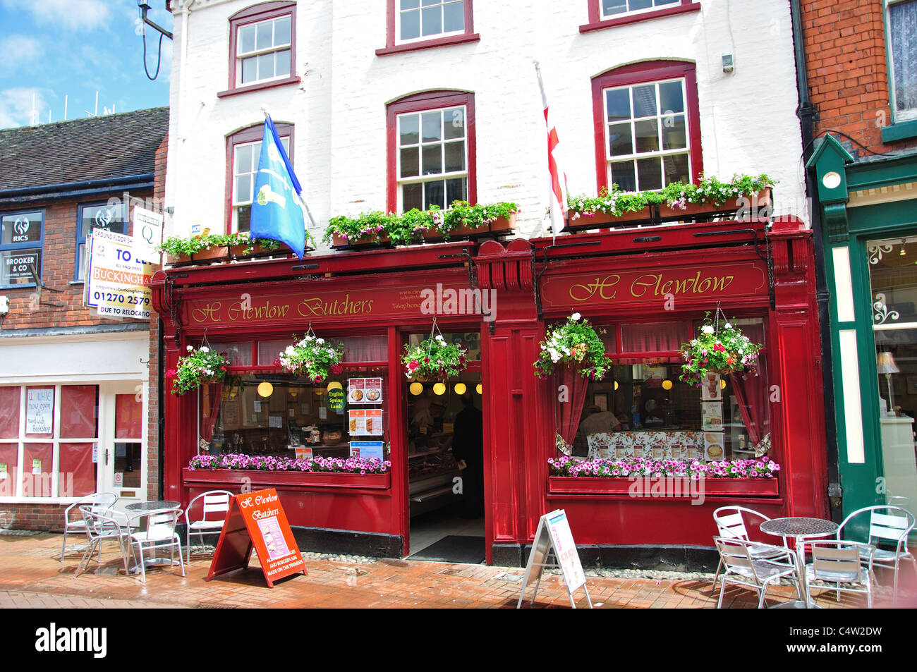 Macellerie Clewlows shop, Pepper Street, Nantwich, Cheshire, Inghilterra, Regno Unito Foto Stock