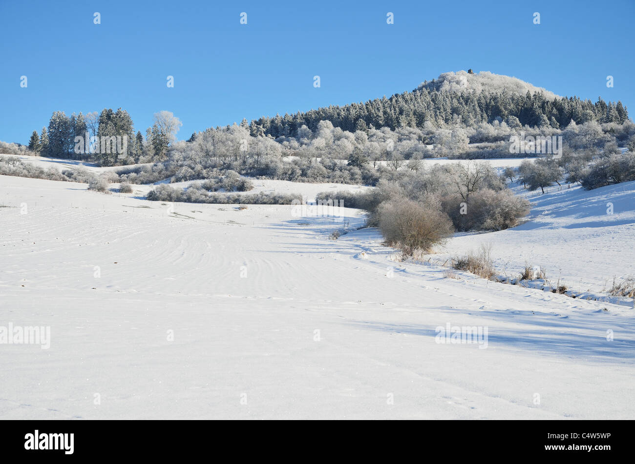 Lupfen in inverno, vicino Villingen-Schwenningen, Foresta Nera, Schwarzwald-Baar, Baden-Württemberg, Germania Foto Stock