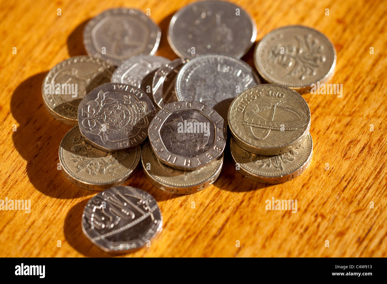 British monetazione.Piccola modifica dopo lo shopping. Foto Stock