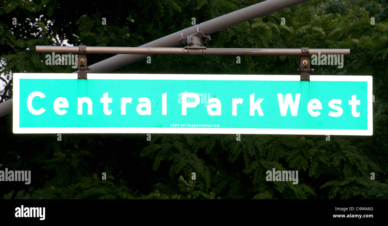 La città di New York, cartello stradale, Central Park West Historic District Foto Stock