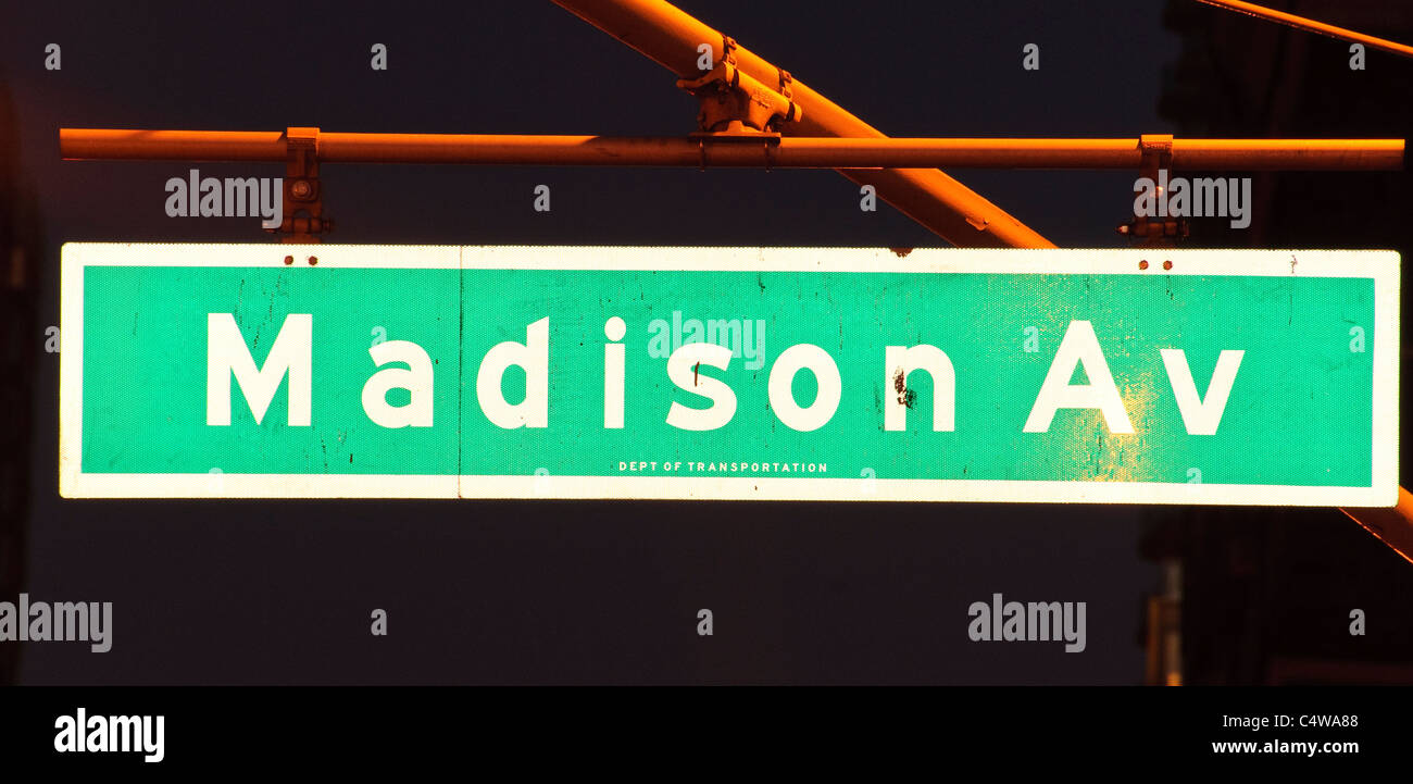 Madison Avenue, New York City, cartello stradale Foto Stock