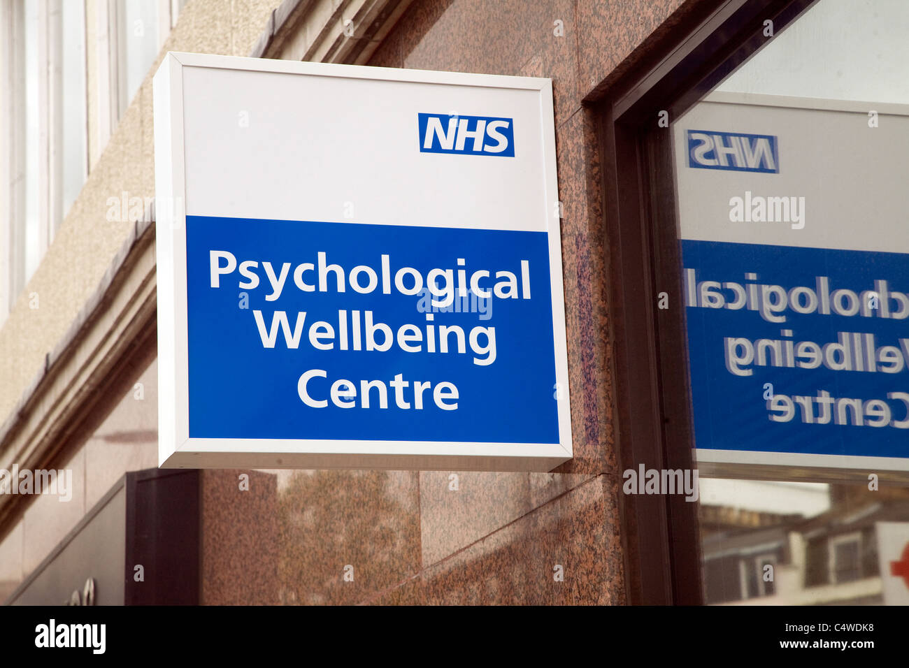 NHS benessere psicologico segno centrale Foto Stock