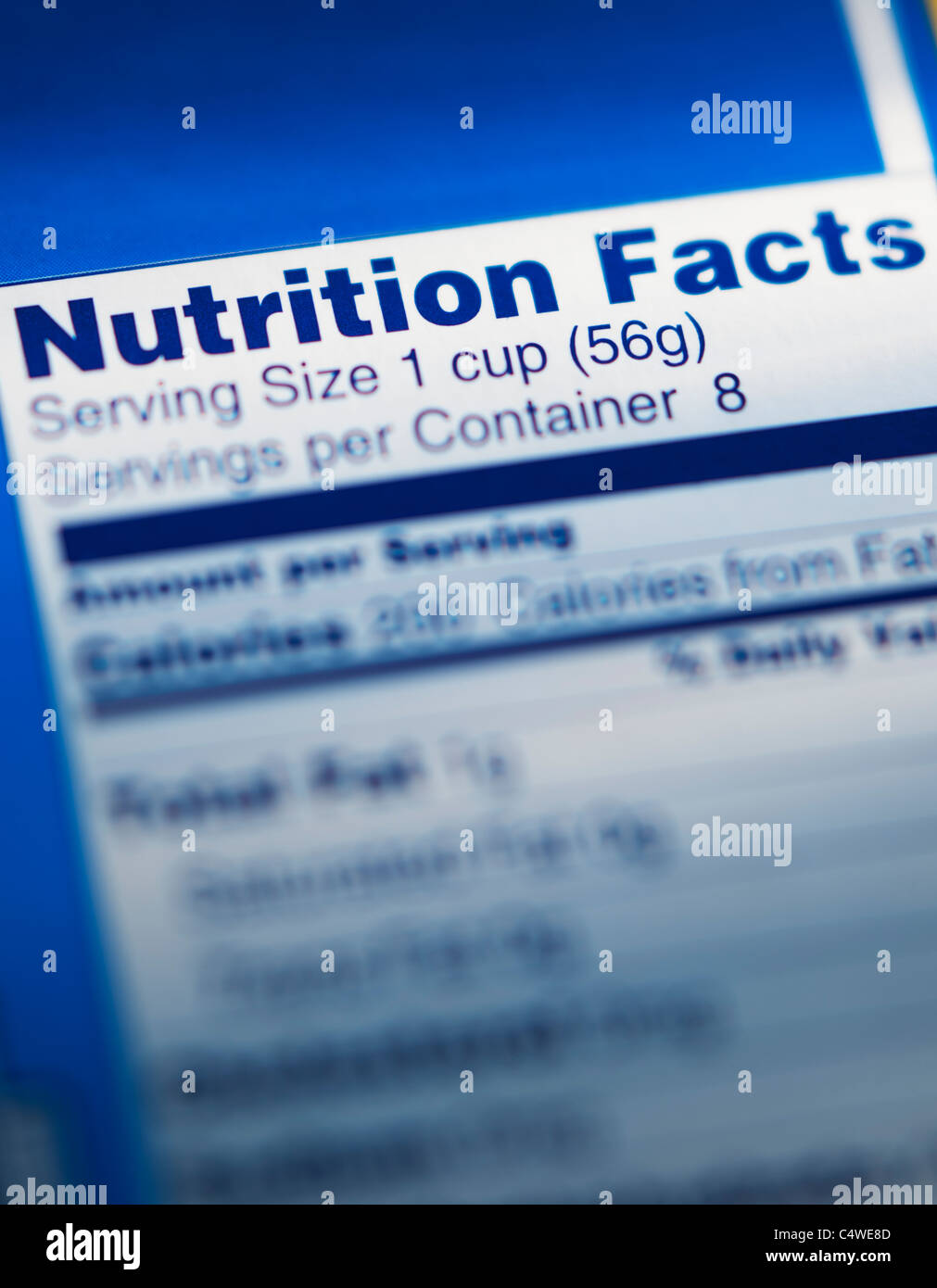 Close-up di informazioni nutrizionali Foto Stock