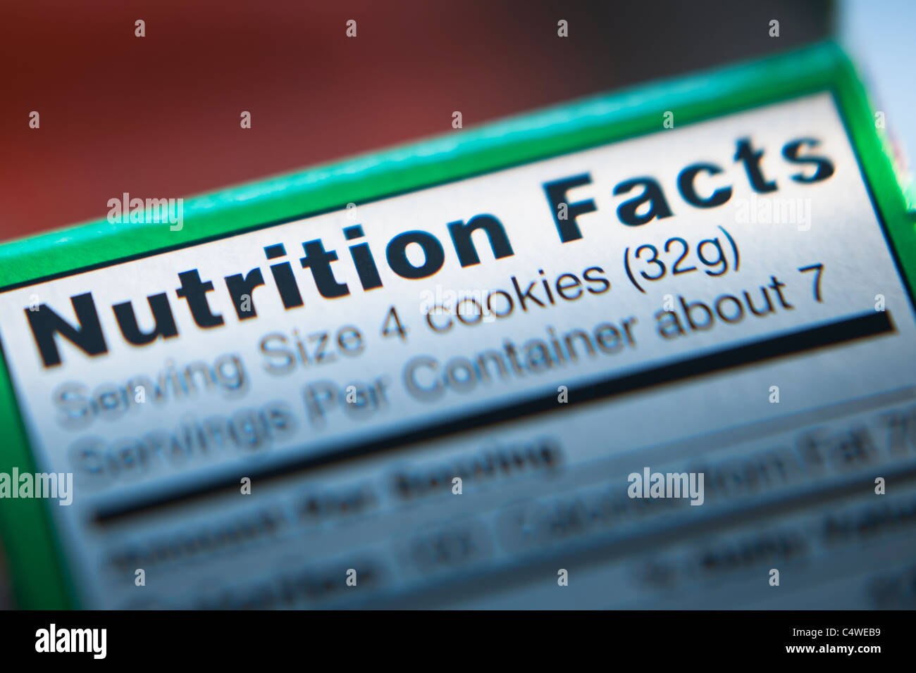 Close-up di informazioni nutrizionali Foto Stock