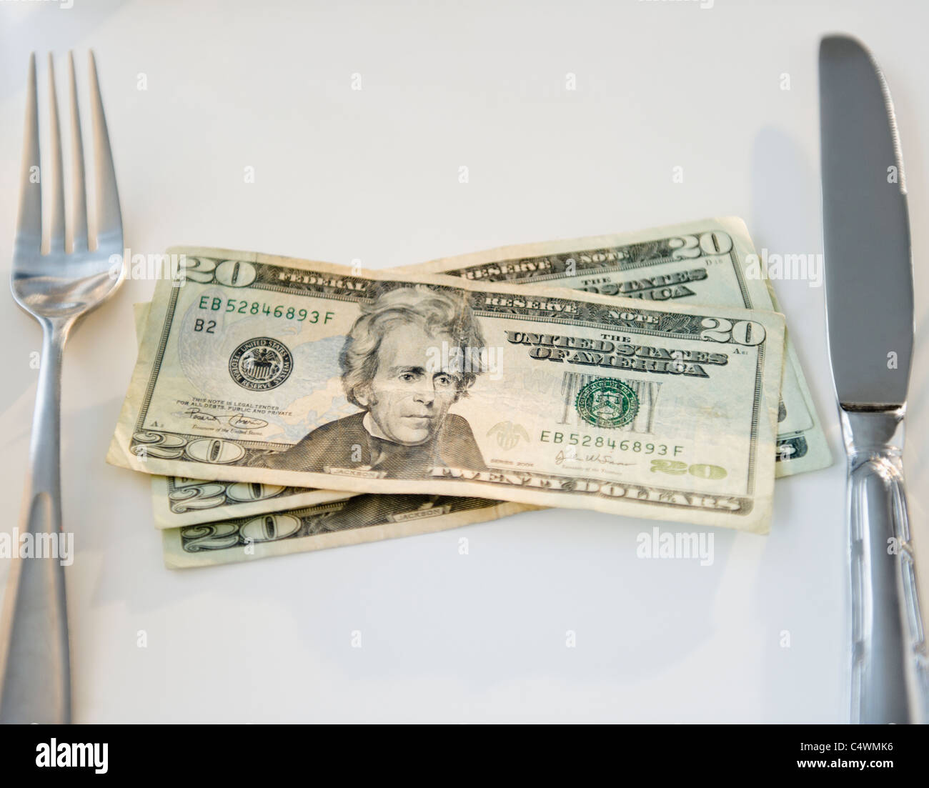 Venti le fatture del dollaro sul posto le impostazioni, studio shot Foto Stock