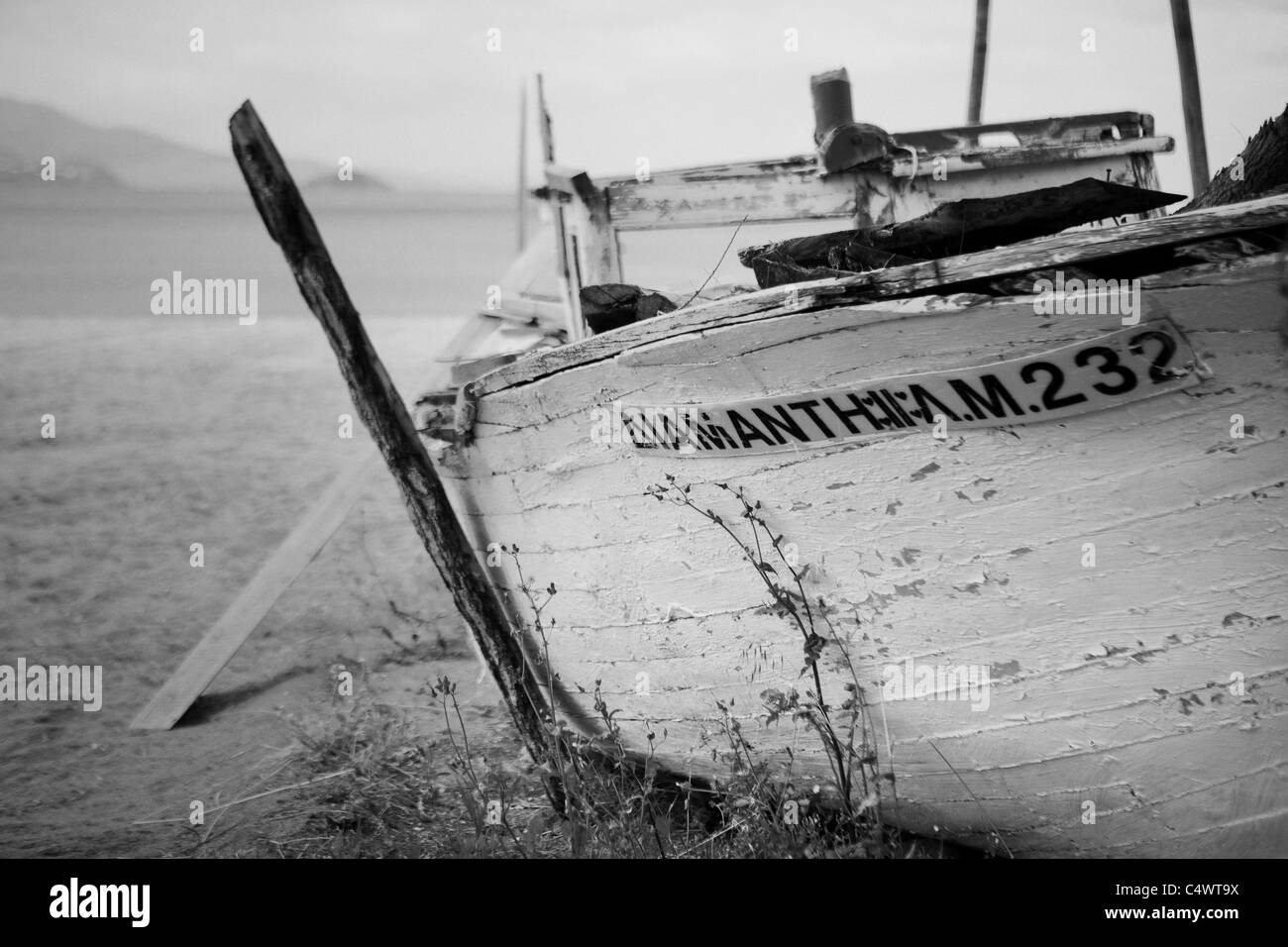 Dettaglio di un vecchio greco in barca da pesca Foto Stock