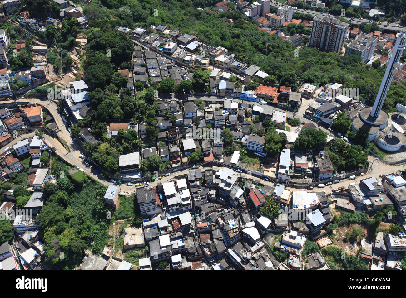 Vista aerea del Rio de Janeiro bidonville Favela Foto Stock