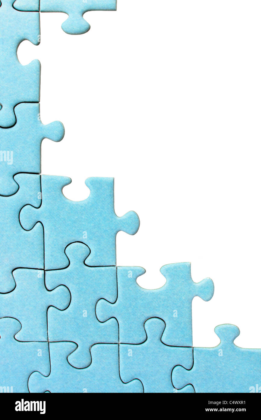 Pianura puzzle blu telaio con uno sfondo bianco. Foto Stock