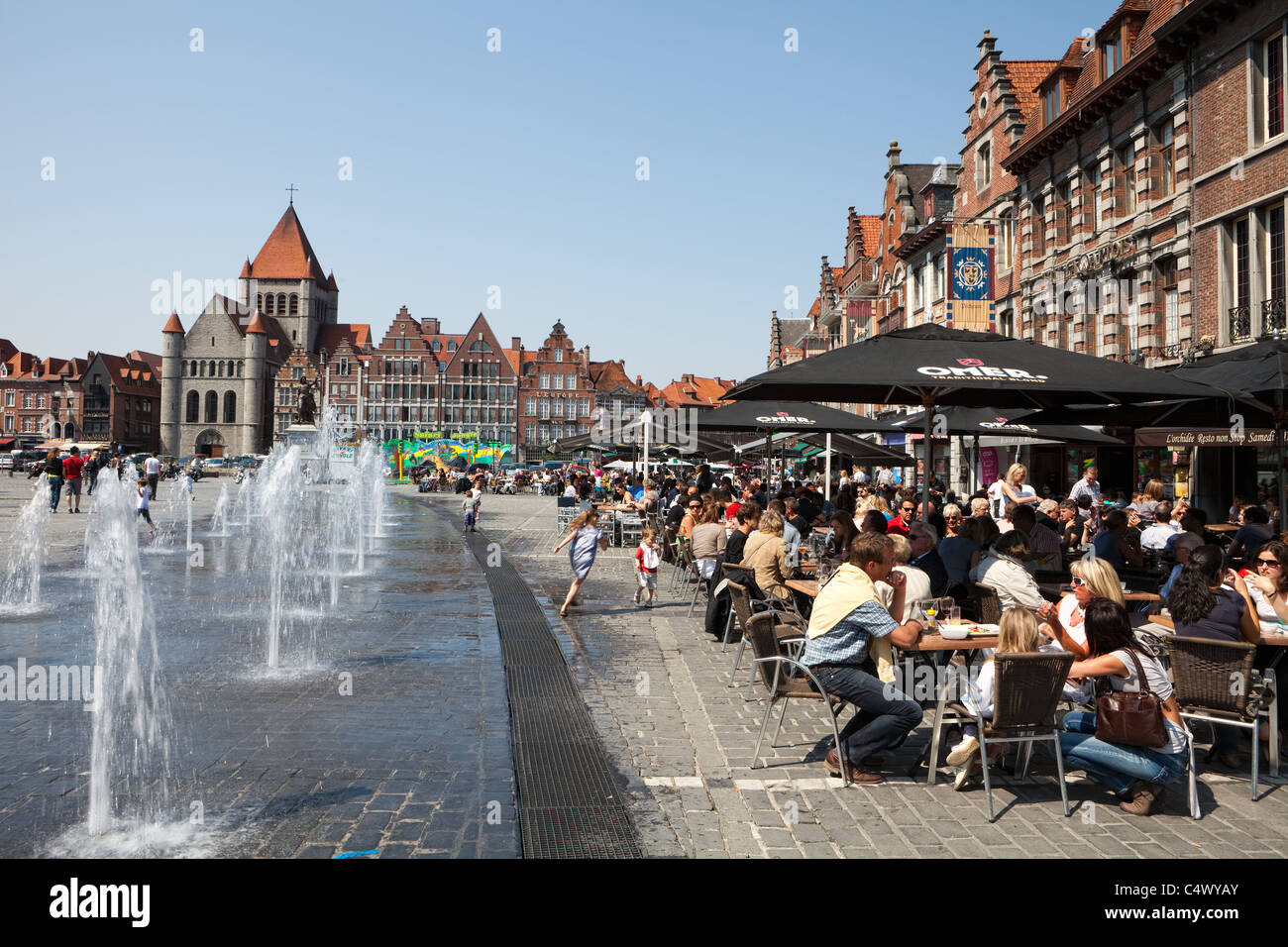 La Grand Place, San Quintino, Tournai, Hainaut, la Vallonia, Belgio, Europa Foto Stock